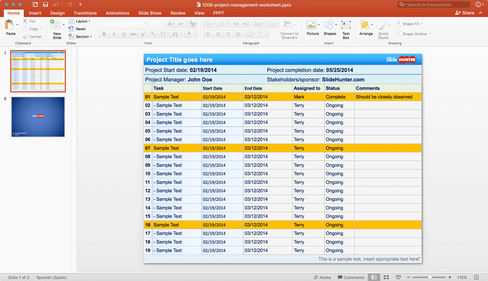 Project Management Worksheet