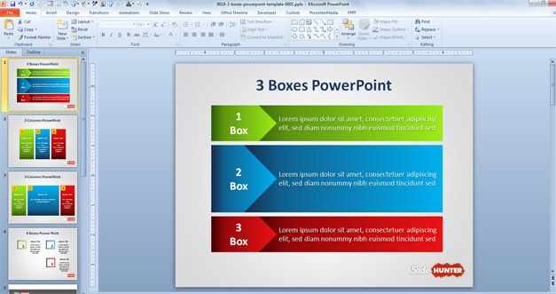 Example of Three Columns in PowerPoint with colors