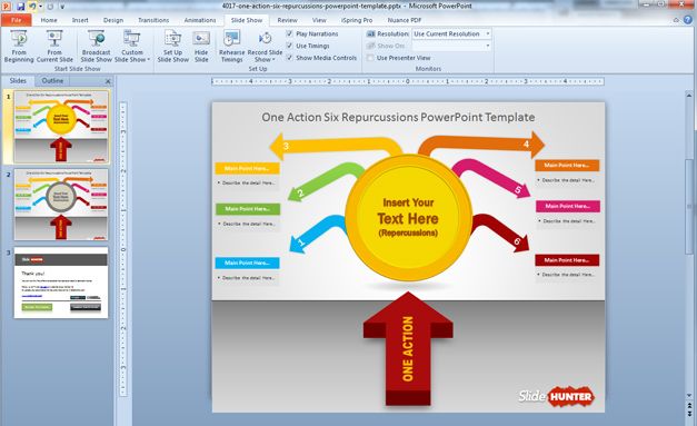 free Action Six Repercussions PowerPoint template with awesome slide design