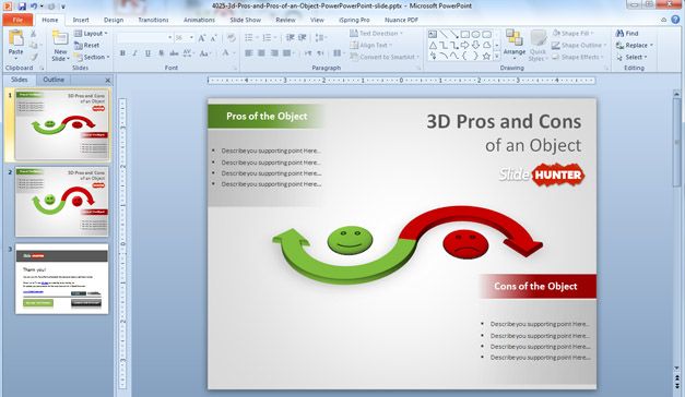 Free 3D Pros & Cons PowerPoint Template