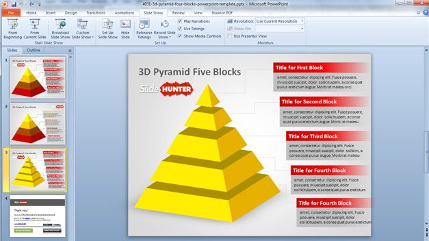 3d Pyramid Four Blocks PowerPoint Template