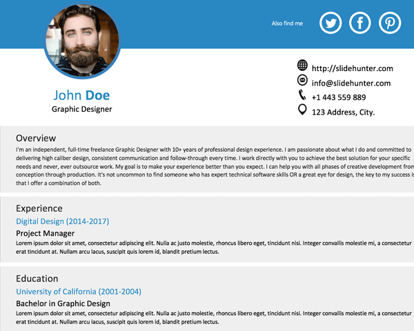 Free One Slide Resume Template for PowerPoint & Presentation Slides