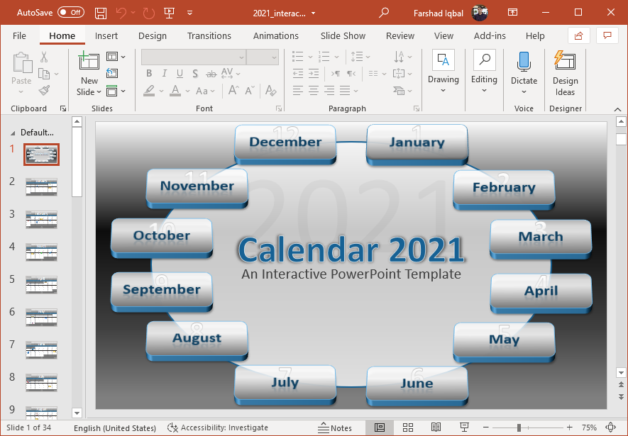 Animated 2021 calendar for PowerPoint