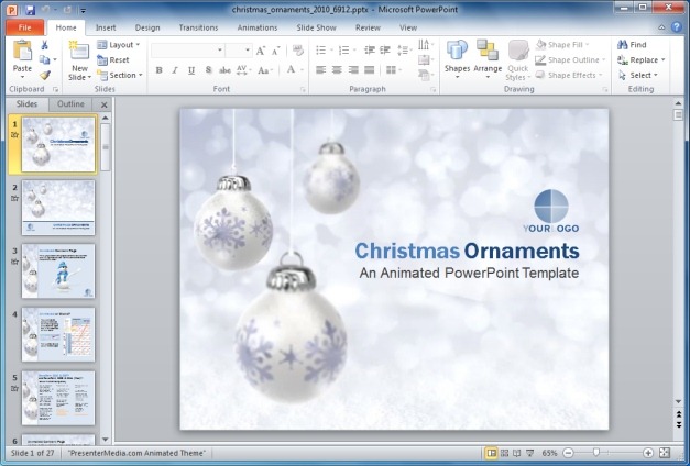 Animated Christmas Ornaments PowerPoint Template