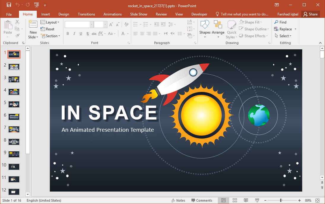 Animated Rocket in Space PowerPoint Template