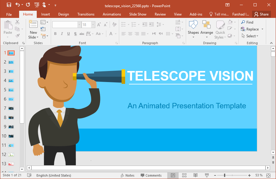 Animated Telescope Vision PowerPoint Template