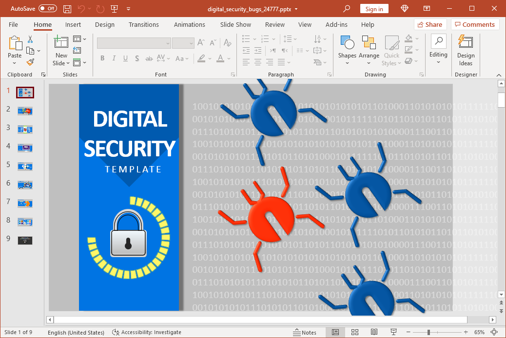 Animated bugs in digital security PowerPoint template