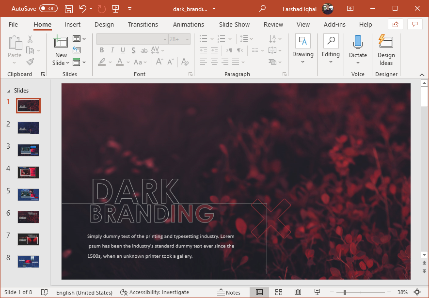 Animated dark branding PowerPoint template