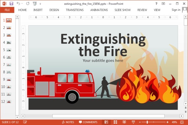 Animated extinguishing fire PowerPoint template