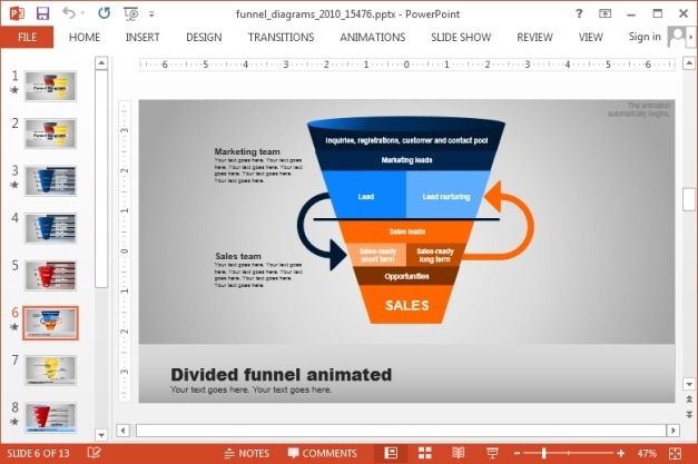 Animated funnel diagram slides