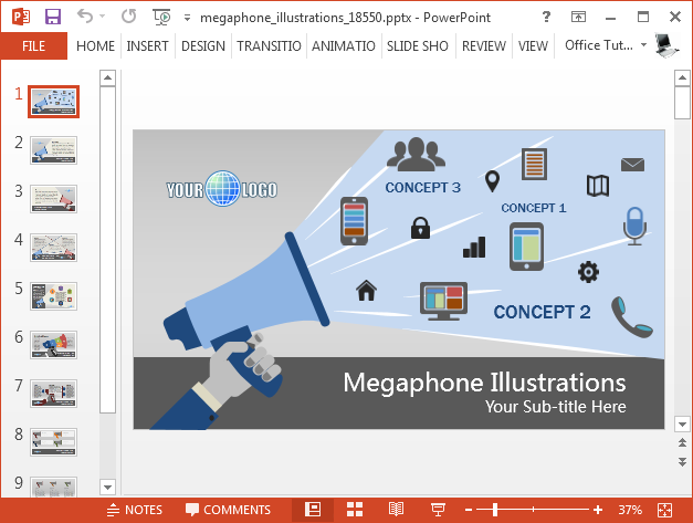 Animated loudspeaker PowerPoint template