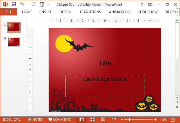 Bat and red sky PowerPoint template