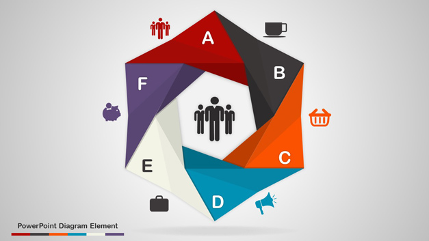 Bended origami hexagonal PowerPoint diagram