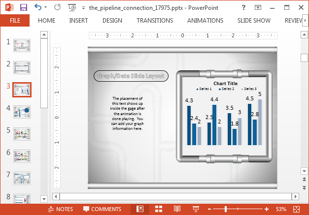 Chart slide with pipe illustrations