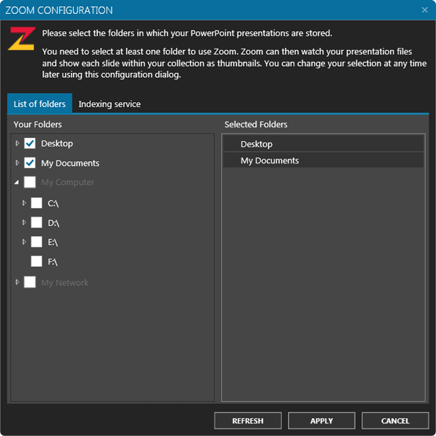 Choose directories to index