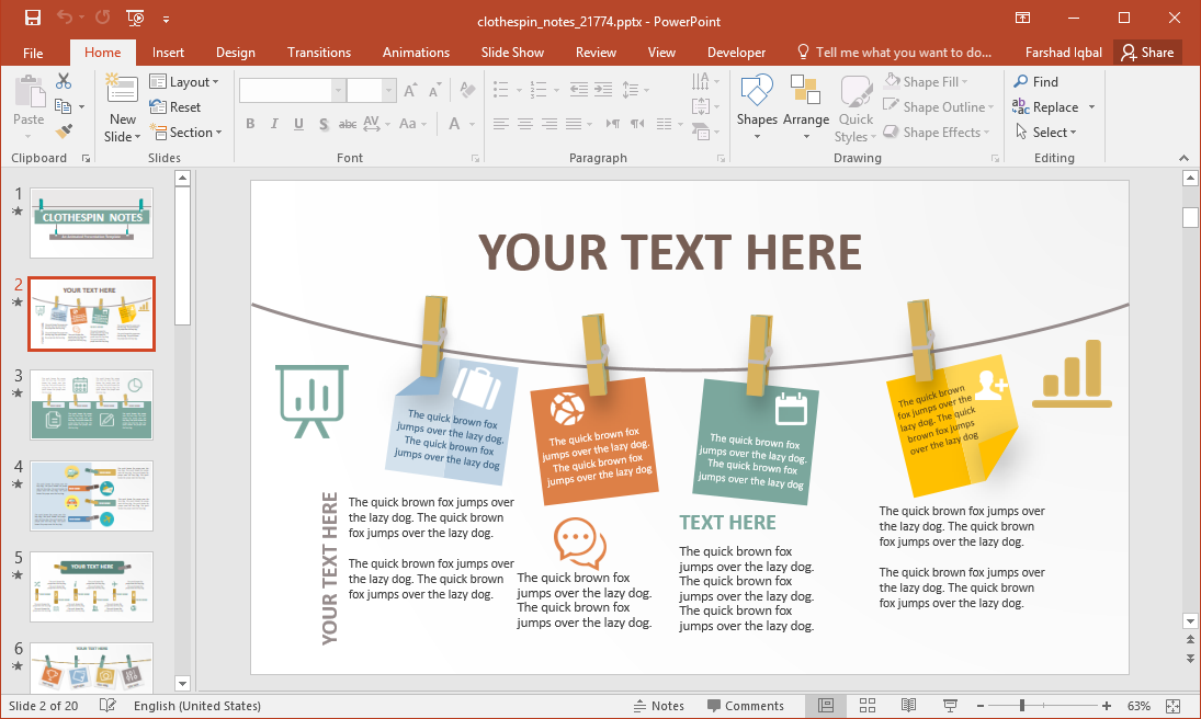 Clothespin Notes PowerPoint Template
