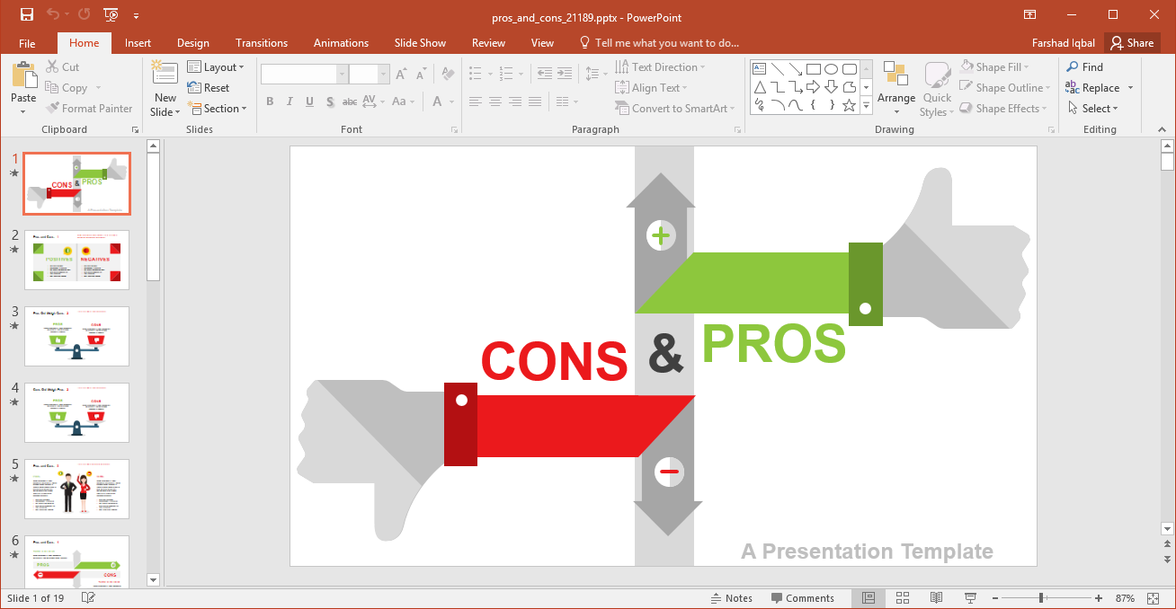 Comparing Pros and Cons PowerPoint Template