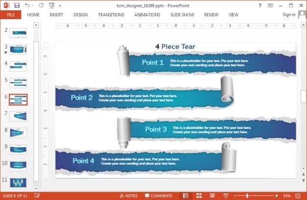 Comparison slide with torn page effect