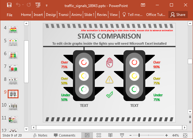 Comparison slide with traffic signal illustrations