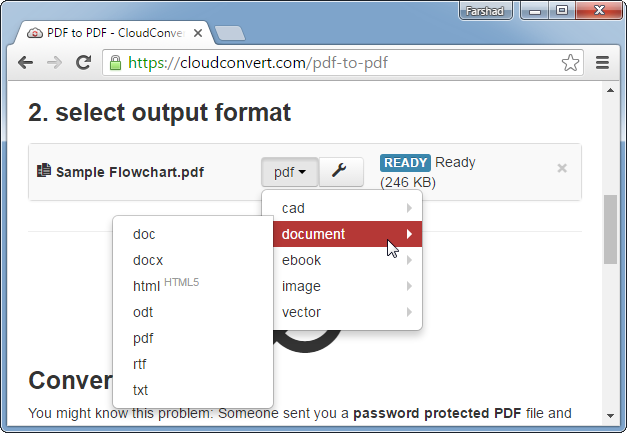 Convert PDF with CloudConvert