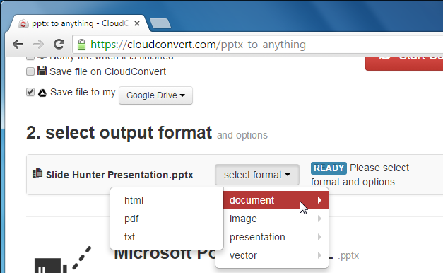 Convert PPTX to PDf