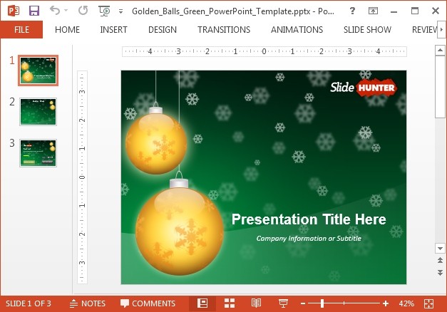 Golden balls New Year PowerPoint template