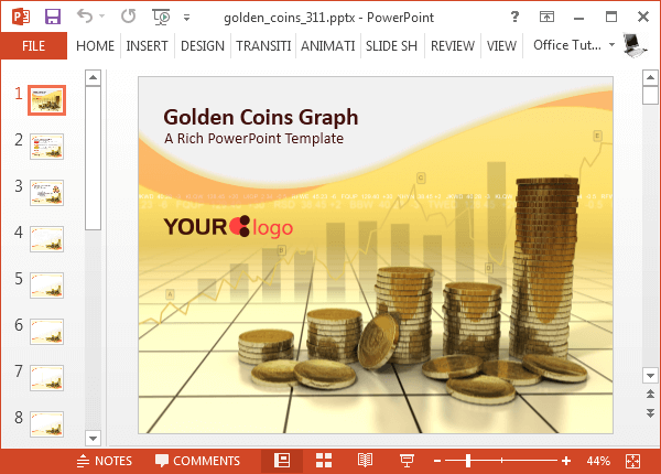 Golden coins PowerPoint template