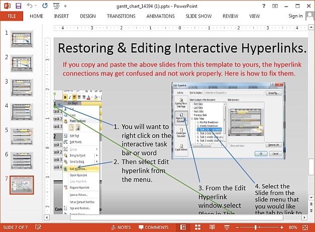 Instructions for editing Gantt chart