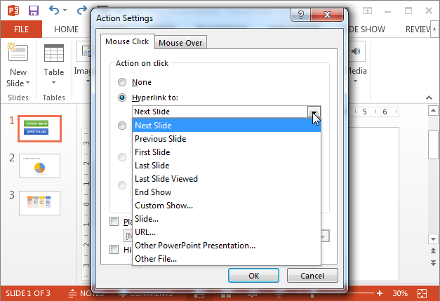 Link action buttons to slides in PowerPoint