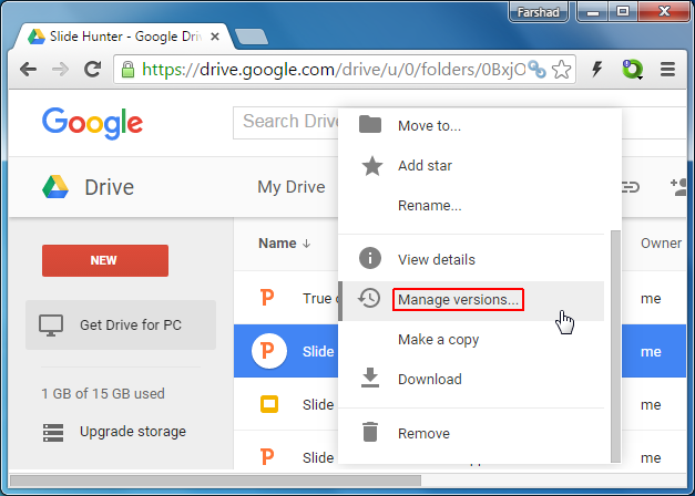 Manage versions in Google Drive