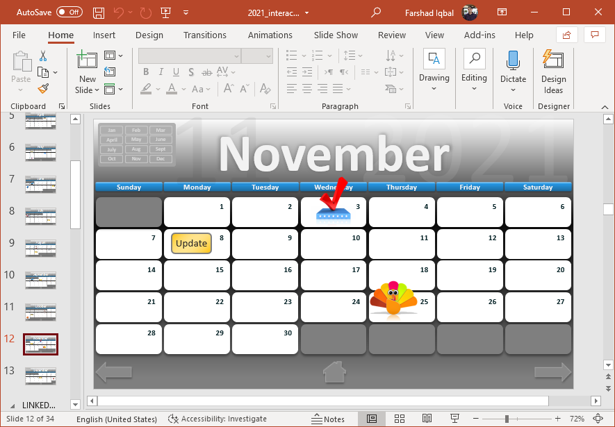 November calendar in PowerPoint