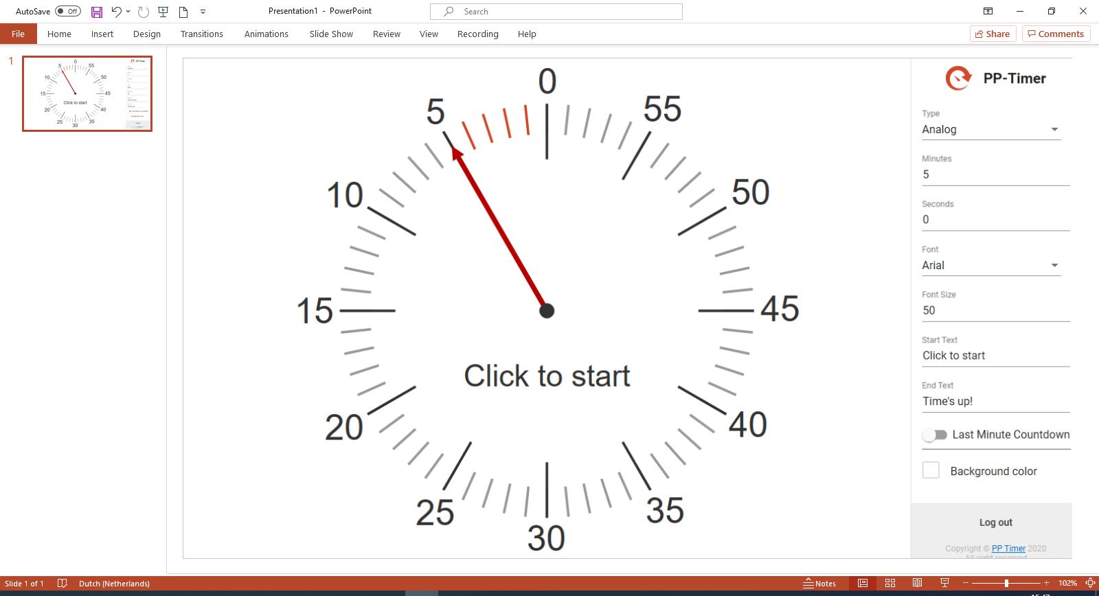 PP Timer inserted in PowerPoint slide