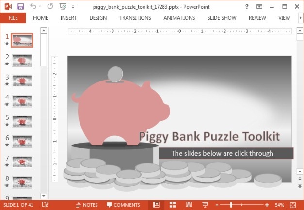 Piggy bank financial template for PowerPoint