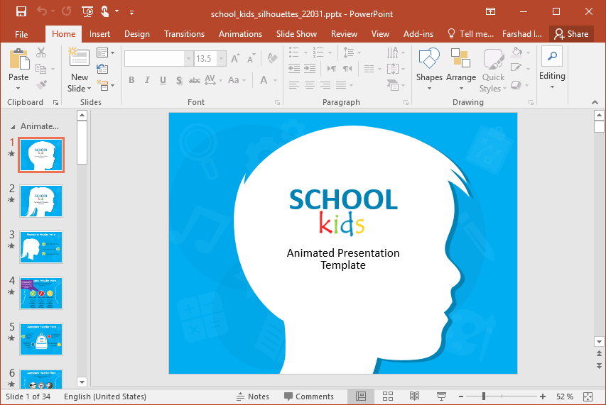 School Kids Silhouettes PowerPoint Template