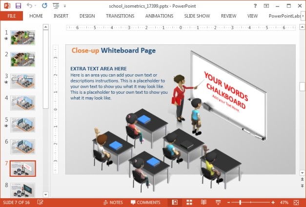 School isometric template for PowerPoint