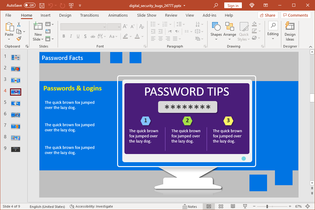 Secure password tips slide