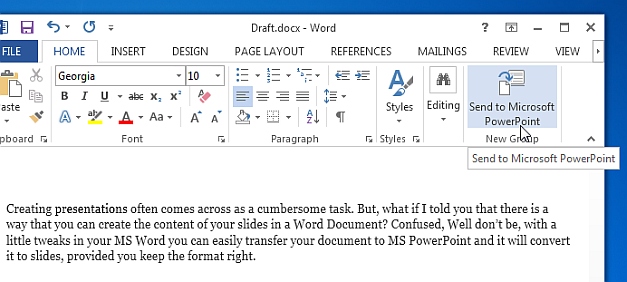 Send word document to PowerPoint as slides