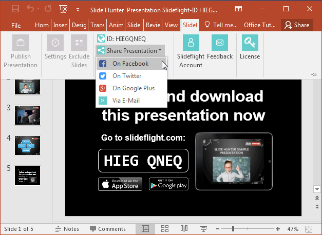 Sharing link for presentation slides on social media