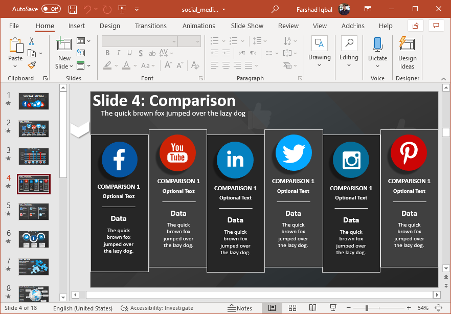 Social media comparison slide