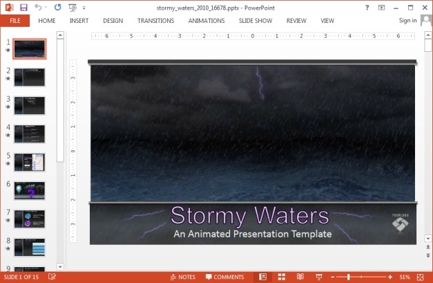 Stormy waters animated template for PowerPoint