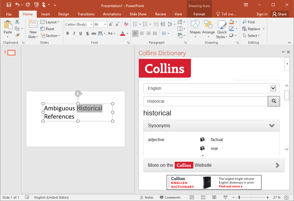 Synonyms in PowerPoint