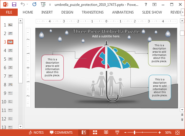 Three piece umbrella puzzle slide design