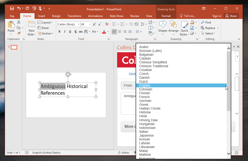 Translator in PowerPoint