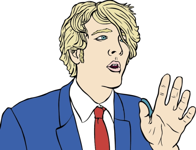 An illustration of a man modulating his voice while delivering a speech