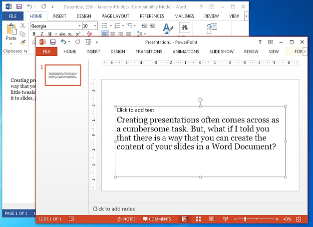 Word file exported to PowerPoint