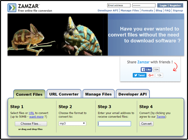 ZamZar audio converter