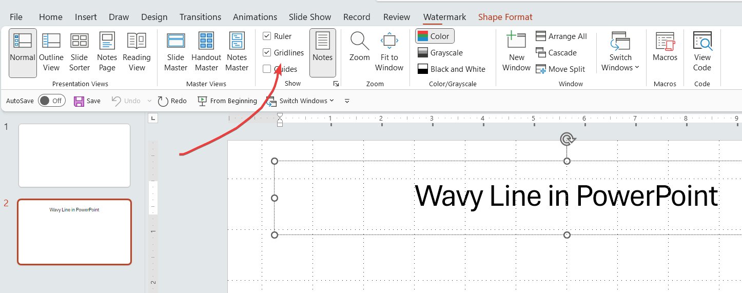 Activating gridlines in PowerPoint