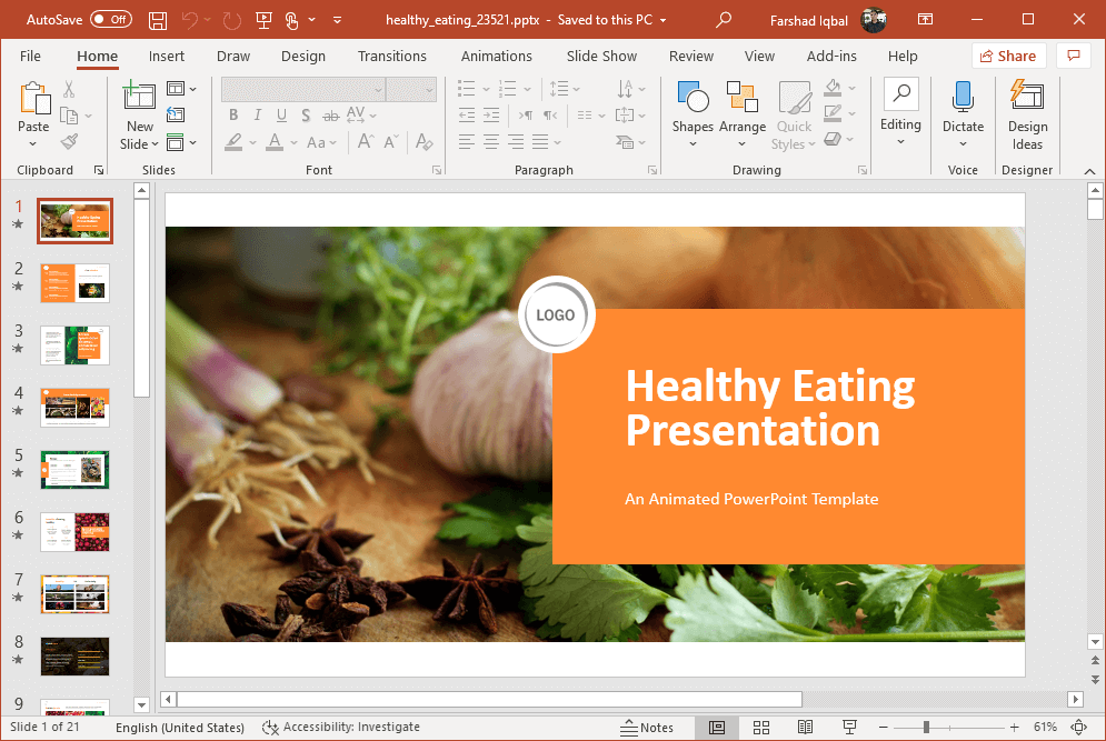 animated healthy eating nutrition template for powerpoint