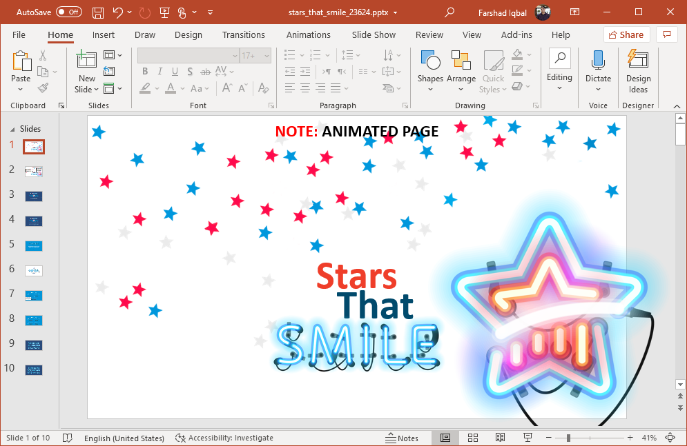 animated neon stars powerpoint template