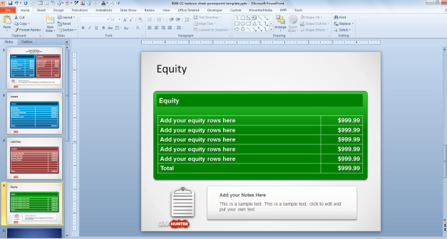 Balance Sheet Template for PowerPoint - Equity Slide Design